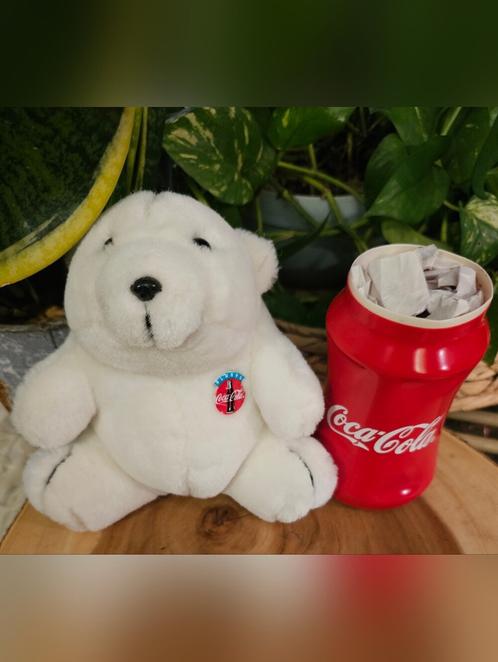 2PC Coca-Cola Collectibles - Stuffed Polar Bear & Retro Red Coca-Cola Koozie